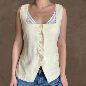LOFT yellow linen vest button front boho Size XS